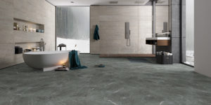 a luxury bathroom with luxury vinyl flooring